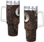 LKWSCGHM 40 oz Stainless Steel Tumbler with Handle and Straw, Coffee bean owl Car Cup Insulated Water Bottle Personalized Ice Bully Cup Hot/Cold Travel Coffee Mug Gifts, Cupholder Friendly - Image 4
