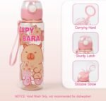 Capybara Water Bottle Kawaii Water Bottle with Straw and Sticker, Portable Leakproof BPA-Free Drinking Bottle for Girls Boys Outdoor Sports, 24 oz (Pink Transparent) - Image 4