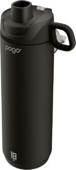 Pogo Active Vacuum Insulated Stainless Steel Water Bottle with Leak Proof Chug Lid and Silicone Carry Loop, Powdercoat, Black, 18 oz - Image 3