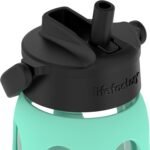Lifefactory 22-Ounce Glass Water Bottle with Pivot Straw Cap and Protective Silicone Sleeve, Sea Green - Image 4
