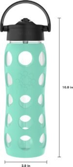 Lifefactory 22-Ounce Glass Water Bottle with Pivot Straw Cap and Protective Silicone Sleeve, Sea Green - Image 5