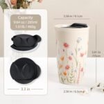 ANTIS'S HOME Ceramic Travel Mug with Lid, Flower Pattern Beige Double Wall Coffee Mug Tumbler, Reusable Tall Cup, Splash Resistant Lid, Dishwasher Microwaveable Safe - Image 3