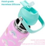 Choco Mocha Rainbow Kids Insulated Stainless Steel Water Bottle With Straw - Spill Proof Double Wall 12 Oz for School, Pink & Green - Image 5