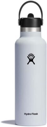 HYDRO FLASK - Water Bottle 621 ml (21 oz) - Vacuum Insulated Stainless Steel Water Bottle with Flex Straw Cap - BPA-Free - Standard Mouth - White - Image 4