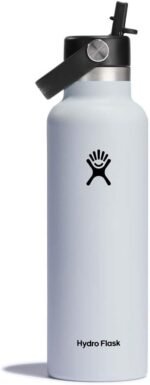 HYDRO FLASK - Water Bottle 621 ml (21 oz) - Vacuum Insulated Stainless Steel Water Bottle with Flex Straw Cap - BPA-Free - Standard Mouth - White - Image 5