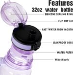 OLDLEY Water Bottle, 32oz Motivational Sports Water Bottle with Time Marker - Times to Drink - Tritan, BPA Free, Wide Mouth Leakproof,Amethyst (1 Bottle) - Image 6