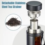 KYZ Insulated Water Bottle with Tea Infuser, 37 oz Wide Mouth Stainless Steel Tumbler, Leak-Proof Travel Water Bottle for Hot & Cold Drinks, Includes Carry Strap for Commuting, Office & Outdoor - Image 3