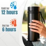 KYZ Insulated Water Bottle with Tea Infuser, 37 oz Wide Mouth Stainless Steel Tumbler, Leak-Proof Travel Water Bottle for Hot & Cold Drinks, Includes Carry Strap for Commuting, Office & Outdoor - Image 5