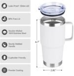20oz Tumbler with Handle & Lid, Insulated Stainless Steel Travel Mug, Leakproof Cup for Coffee & Tea, BPA-Free Double-Wall Vacuum Tumblers for Hot/Cold Drinks, Commuter, Gym, Office, White 1 Pack - Image 3