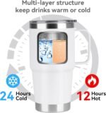 20oz Tumbler with Handle & Lid, Insulated Stainless Steel Travel Mug, Leakproof Cup for Coffee & Tea, BPA-Free Double-Wall Vacuum Tumblers for Hot/Cold Drinks, Commuter, Gym, Office, White 1 Pack - Image 4