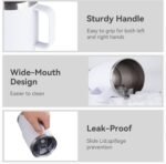 20oz Tumbler with Handle & Lid, Insulated Stainless Steel Travel Mug, Leakproof Cup for Coffee & Tea, BPA-Free Double-Wall Vacuum Tumblers for Hot/Cold Drinks, Commuter, Gym, Office, White 1 Pack - Image 5