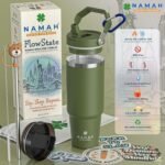 Namah® 30oz Spiritual Tumbler with Handle, Lid & Straw – Stainless Steel Insulated Travel Mug | Leak-Proof Double Wall Cup for Hot & Cold Drinks | Zen Gift for Yoga, Wellness (Forest Olive Green) - Image 3