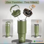 Namah® 30oz Spiritual Tumbler with Handle, Lid & Straw – Stainless Steel Insulated Travel Mug | Leak-Proof Double Wall Cup for Hot & Cold Drinks | Zen Gift for Yoga, Wellness (Forest Olive Green) - Image 4