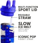 Elemental Iconic Kids Water Bottle with Straw Lid & Stress Reliever Pop It Handle, Leak-Proof When Closed, Triple Insulated Stainless Steel Reusable Thermos Water Bottle, 20oz - Blue Camo - Image 5