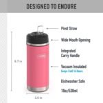 THERMOS ICON SERIES, Insulated Water Bottle with Straw Lid - 18 Ounce, Hot Pink - Stainless Steel Vacuum Insulated Water Bottle with Straw Lid - Image 3