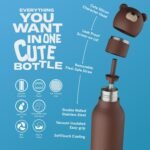 asobu Bestie Bottle Insulated Stainless Steel Water Bottle with Detachable Soft Animal Head Fun Drinking For Kids and Teens with Flexible Reusable Straw 16 Ounce (Brown Bear) - Image 4