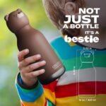 asobu Bestie Bottle Insulated Stainless Steel Water Bottle with Detachable Soft Animal Head Fun Drinking For Kids and Teens with Flexible Reusable Straw 16 Ounce (Brown Bear) - Image 5