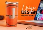 Onebttl Personalized Basketball Gifts for Teen Boys, Men, Coaches, 20oz Stainless Steel Tumbler with Laser Etched Initials for Basketball Players, Lovers, Orange - B - Image 3