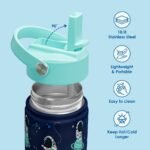Kid Water Bottle 12oz with Straw Lid - 2-Pack Insulated Stainless Steel Water Bottles for Kids Boys Girls - Travel Cup for School Sports, Outer Space & Astronaut - Image 3