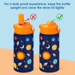 Kid Water Bottle 12oz with Straw Lid - 2-Pack Insulated Stainless Steel Water Bottles for Kids Boys Girls - Travel Cup for School Sports, Outer Space & Astronaut - Image 4