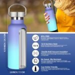 Leraverppy 17oz Stainless Steel Water Bottle,Leak-Proof Sweat-Proof Travel Flask,Double Wall Vacuum,Portable Insulated Cup,Reuseble Metal Bottle for School Sport Hiker Kid,Purple Blue(2Packs) - Image 3