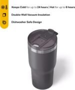 RTIC 30oz Essential Tumbler with Lid, Ceramic Lined, Insulated, Stainless Steel, Metal, Double Wall Vacuum-Insulation, Travel Cup for Iced Coffee, Tea, Hot and Cold Drink, Graphite - Image 4