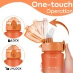 OLDLEY Kids Water Bottle for School with Straw Chug Lid, 15 oz Unbreakable Leak-Proof BPA-Free Motivational Water Bottles with Time Marker for Travel Sports Gym, 2 Lids, Orange/Green - Image 4