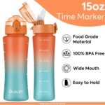 OLDLEY Kids Water Bottle for School with Straw Chug Lid, 15 oz Unbreakable Leak-Proof BPA-Free Motivational Water Bottles with Time Marker for Travel Sports Gym, 2 Lids, Orange/Green - Image 5