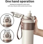TKK 30 oz Insulated Water Bottle with Straw, Leak Proof Stainless Steel Double Wall Vacuum Bottles with Strap, Reusable Metal Sports Water Bottle for Hot & Cold Drinks, Dishwasher Safe, Khaki - Image 3