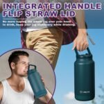 Luxgola 64 oz Insulated Water Bottle, Half Gallon Stainless Steel Vacuum Tumbler with Flip Straw Lid and Top Handle - Keeps Drinks Cold/Hot, Wide Mouth, Leak Proof, BPA-free, Non-slip Base (Pink) - Image 3