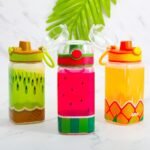 Home Tune 15oz Kids Water Drinking Bottle - BPA Free, Wide Mouth, Auto Flip Cap, Chug Lid, Easy Open, Lightweight, Leak-Proof Water Bottle with Cute Design For Girls & Boys - 3 Pack Fruit - Image 3