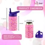 Emily Rose Kids Insulated 12 Oz Stainless Steel Bottle for Travel and School - for Girls Kids - Leak Proof with 2 Straws (Playful Hearts Design) | USA Business - Image 3