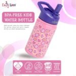 Emily Rose Kids Insulated 12 Oz Stainless Steel Bottle for Travel and School - for Girls Kids - Leak Proof with 2 Straws (Playful Hearts Design) | USA Business - Image 5