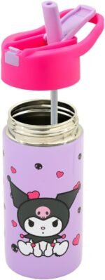SANRIO Kuromi Stainless Steel Water Bottle for Girls - Bundle with 14 Oz Kuromi Drinking Cup For Home, School, and Sports, Plus Stickers, More Water Bottle with Straw - Image 4