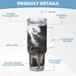 LKWSCGHM 40 oz Stainless Steel Tumbler with Handle and Straw, howling wolf Car Cup Insulated Water Bottle Personalized Ice Bully Cup Hot/Cold Travel Coffee Mug Gifts, Cupholder Friendly - Image 5