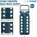 MUKOKO Half Gallon/64 oz Glass Water Bottles with Straw and Lid,Motivational Water Jug with Time Marker Reminder and Silicone Sleeve,100% Leakproof BPA Free Fitness Sports Large Bottle-Blue - Image 3