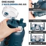 MUKOKO Half Gallon/64 oz Glass Water Bottles with Straw and Lid,Motivational Water Jug with Time Marker Reminder and Silicone Sleeve,100% Leakproof BPA Free Fitness Sports Large Bottle-Blue - Image 5