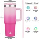 Konokyo 40 oz Tumbler with Handle and 2 Straws,2 in 1 Lid Insulated Water Bottle Stainless Steel Travel Coffee Mug,Cherry Blossoms - Image 4