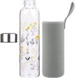Reeho Borosilicate Glass Water Bottle, Sports Glass Drinking Bottle with Neoprene Sleeve and Stainless Steel Lid 16oz / 32oz (16oz, Blooming Branches) - Image 3