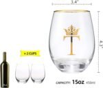 COFOZA Personalized Initial Gifts Letter T 15 Ounce Wine Glass Tumbler Wedding Bridesmaid Birthday Graduation Gift for Men Women Monogrammed Gift Cup (T) - Image 3