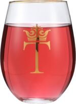 COFOZA Personalized Initial Gifts Letter T 15 Ounce Wine Glass Tumbler Wedding Bridesmaid Birthday Graduation Gift for Men Women Monogrammed Gift Cup (T) - Image 4