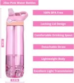 TCKJ 25oz Pink Water Bottle with Clip Handle and Locking Lid, Reusable Travel Tritan Water Bottle with Straw and Sports Plastic Water Bottle - Pink - Image 3