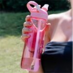 TCKJ 25oz Pink Water Bottle with Clip Handle and Locking Lid, Reusable Travel Tritan Water Bottle with Straw and Sports Plastic Water Bottle - Pink - Image 6