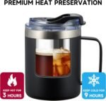 ALOUFEA 12oz Insulated Coffee Mug Cup with Handle, Stainless Steel Travel Coffee Mug with Flip Lid, Double Wall Vacuum Coffee Tumbler, Black - Image 4