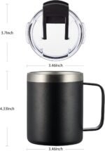 ALOUFEA 12oz Insulated Coffee Mug Cup with Handle, Stainless Steel Travel Coffee Mug with Flip Lid, Double Wall Vacuum Coffee Tumbler, Black - Image 6