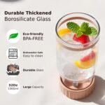HY3 32 oz Plastic-free Borosilicate Glass Tumbler with Stainless Steel Straw and Tempered Glass Lid, Reusable Coffee Cup with Handle, Large Glass Travel Mug (Vibrant Forest) - Image 4