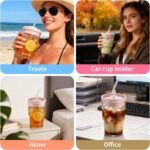 16oz/480ml Iced Coffee Glasses with Lids and Straws,Car Cup Holder Friendly, Leakproof Portable Tumblers for Cold Brew, Juice & Smoothie, Ideal for Travel, Office & Gym, BPA-Free Reusable(Pink) - Image 6
