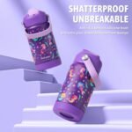rockpapa Kids Insulated Water Bottle with Straw, BPA-Free, 18/8 Stainless Steel, Leak Proof, 14OZ Metal Cup Water Bottle for School Boys Girls (Purple Mermaid) - Image 5