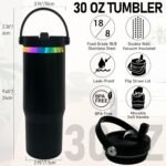 Metalya 30 oz Tumbler with Handle and Straw, Vacuum Insulated Tumblers with Flip Straw and Top Handle, Leakproof Powder Coated Tumbler, Stainless Steel Travel Mug for Coffee Water (Black) - Image 3