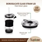 Tumbler Replacement Straw Lid - For Hand Blown Glass Travel Mug, 20-Ounce, Black - Image 3